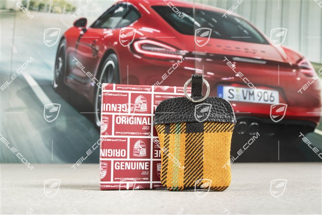 Porsche Classic Schlüssel-Etui, mit geprägtem Porschewappen, Schottenkaro orange