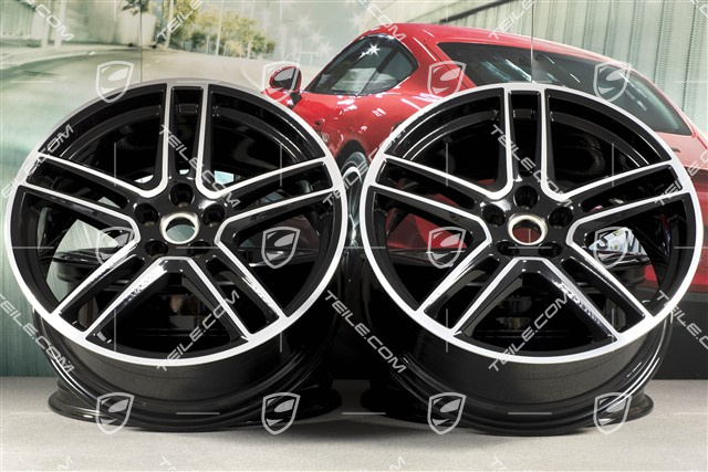 20" Komplet felg "Macan Turbo", 9J x 20 ET26 + 10J x 20 ET19, BORBET, czarny perłowy metalik Jet Black