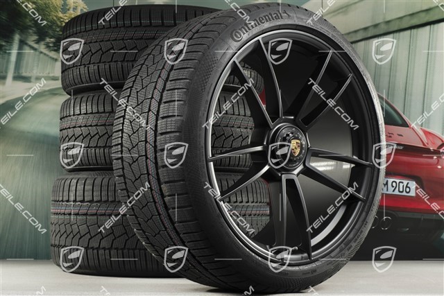 20+21-inch GTS "Turbo S" winter wheel set, central lock rims 8,5J x 20 ET50 + 11J x 21 ET66 + NEW Continental winter tyres 245/35 R20 + 295/30 R21, black satin matt
