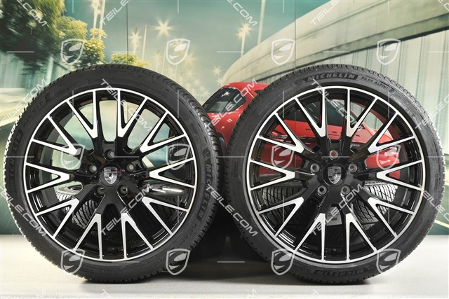 21" Panamera Exclusive Design Koła zimowe, komplet, felgi 9,5J x 21 ET71 + 10,5J x 21 ET71 + opony zimowe Michelin Pilot Alpin 5 275/35 R21 + 315/30 R21, czarny wysoki połysk