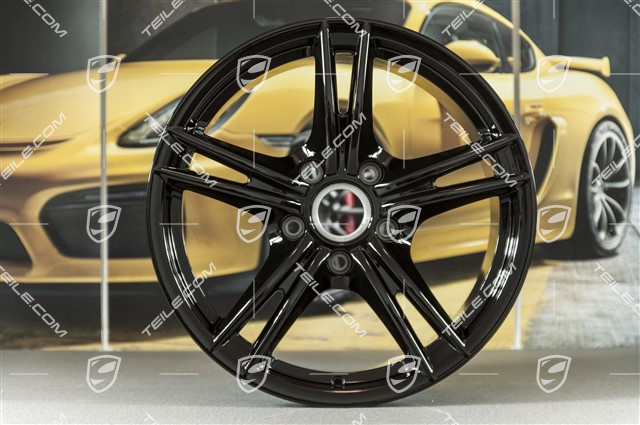 18" Komplet felg Boxster S II, 8J x 18 ET57 + 9J x 18 ET43, czarny wysoki połysk