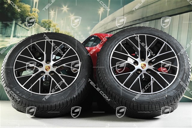 20-inch Macan S winter wheel set, rims 7,5J x 20 ET32 + 10J x 20 ET49 + Goodyear winter tyres 235/55 R20 + 285/45 R20, black high gloss