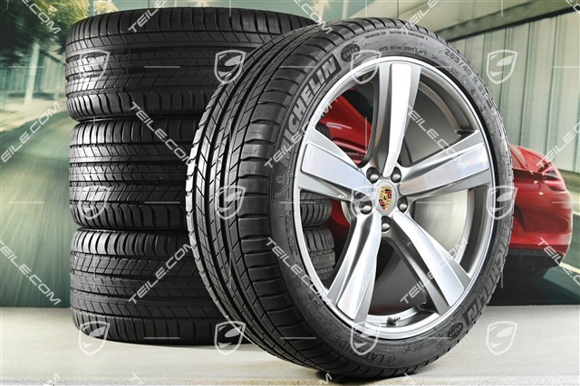 21" Exclusive Design Sport summer wheel set, wheel rims 9,5J x 21 ET27 + 10J x 21 ET19 + NEW Michelin summer tyres 265/40 R21 + 295/35 R21, platinum silver, with TPM