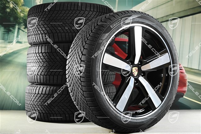 22" Winterräder Cayenne Exclusive Design Sport, Felgen 10J x 22 ET48 +11,5J x 22 ET52 + Pirelli Winterreifen 285/40 R22 + 315/35 R22, in Schwarz Hochglanz