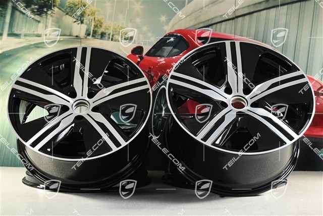 22-inch Macan Exclusive Design wheel rim set, 9J x 22 ET29 + 11J x 22 ET47, black high gloss