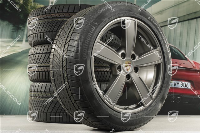 20" Cayenne COUPE Sport Classic Winterräder Satz, Felgen 9J x 20 ET50 + 10,5J x 20 ET55 + NEUE Continental Winterreifen 275/45 R20 + 305/40 R20, mit RDK-Sensoren, Platinum Seidenmat
