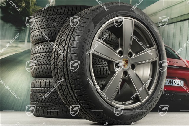 20" koła zimowe Cayenne COUPE Sport Classic, komplet, felgi 9J x 20 ET50 + 10,5J x 20 ET55 + opony zimowe Pirelli 275/45 R20 + 305/40 R20, z czujnikami ciśnienia, Platinum satynowy półmat