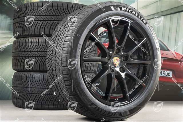 20" Cayenne Design Winterräder Satz, Felgen 9J x 20 ET50 + 10,5J x 20 ET64 +  Michelin Winterreifen 275/45 R20 + 305/40 R20, mit RDK-Sensorenm,  in Schwarz Hochglanz