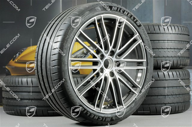 21" Turbo IV Sommerräder, Felgen 9,5J x 21 ET71 + 11,5J x 21 ET69 + NEUE Michelin Sommerreifen 275/35 ZR21 + 325/30 ZR21, mit RDK-Sensoren, nur für Turbo S E-Hybrid