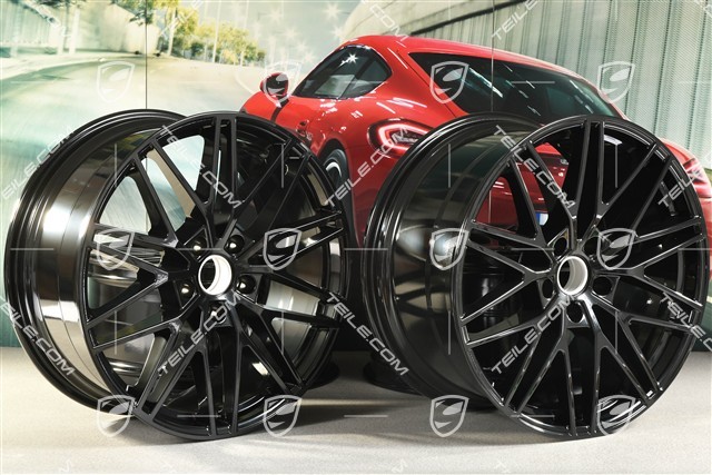 21" Komplet felg Cayenne RS Spyder Design, 11J x 21 ET58 + 9,5J x 21 ET46, czarny wysoki połysk