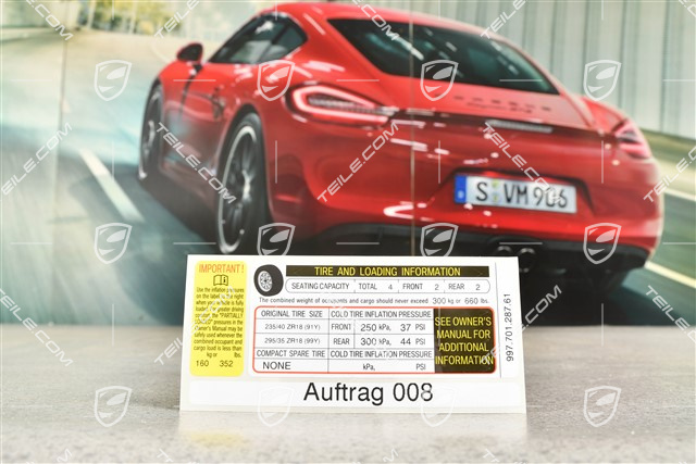 Naklejka informacyjna ciśnienia powietrza w kołach, Carrera 4 USA