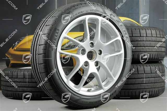 18" Cayman III koła letnie, komplet, felgi 8J x 18 ET57 + 9,5J x 18 ET49 + NOWE opony letnie Pirelli P Zero 235/45 R18 + 265/45 R18