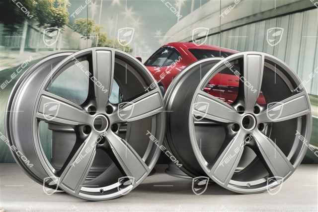 22" Komplet felg Cayenne Sport Classic, 10J x 22 ET48 + 11,5J x 22 ET61, Platinum półmat satyna