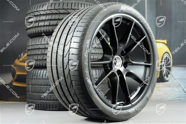 20-inch Carrera S III summer wheel set, 8,5J x 20 ET51 + 11J x 20 ET52 + NEW summer tyres 245/35 ZR20 + 305/30 ZR20, with TPMS, black sidematt