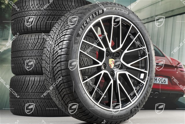21" Cayenne RS Spyder Winterräder Satz, Felgen 9,5J x 21 ET46 + 11,0J x 21 ET58 + NEUE Michelin Winterreifen 275/40 R21 + 305/35 R21, mit RDK-Sensoren, schwarz hochglanz