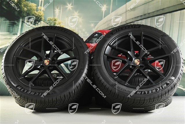 20" "Macan S" Winterräder Satz, Felgen 9J x 20 ET26 + 10J x 20 ET19, Michelin Winterreifen 265/45 R20 + 295/40 R20, mit RDK-Sensoren, schwarz seidenmatt