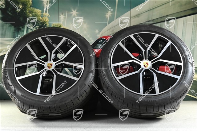 21" koła letnie Cayenne Coupe Aero Design, komplet, felgi 9,5J x 21 ET46 + 11,0J x 21 ET49 + opony letnie Pirelli P Zero 285/45 R21 + 315/40 R21, z czujnikami ciśnienia, około 30km, DOT/rok prod. 2025