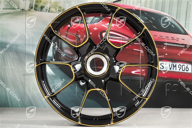 20" Felgi centralnie mocowane, komplet, 911 Turbo S Exclusive Design, 9J x 20 ET51 + 11,5J x 20 ET56, czarna/złoto-żółta