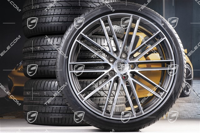 22" Koła letnie 911 Turbo IV Design, komplet, felgi 10J x 22 ET48 + 11,5J x 22 ET61 + NOWE opony letnie Pirelli 285/35 ZR22 + 315/30 ZR22, z czujnikami ciśnienia