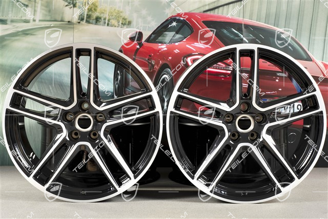 20" Komplet felg "Macan Turbo", 9J x 20 ET26 + 10J x 20 ET19, BORBET, czarny perłowy metalik Jet Black