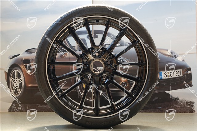 19" Komplet kół letnich Sport Design, felgi 8J x 19 ET57 + 9,5J x 19 ET46 + NOWE opony letnie 235/35 ZR19 + 265/35 ZR19, czarny wysoki połysk