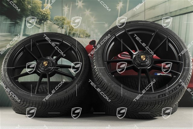 20"+21" GTS "Turbo S" Winterräder Satz, Zentralverschluss Felgen 8,5J x 20 ET50 + 11J x 21 ET66 + NEUE Michelin Winterreifen 245/35 R20 + 295/30 R21, schwarz seidenmatt
