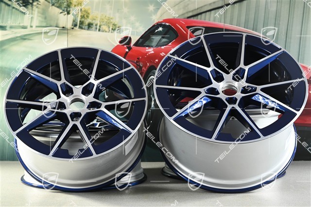 20+21-inch Carrera S wheel rim set, 8,5J x20 ET50 + 11,5J x 21 ET79, Enzian Blue