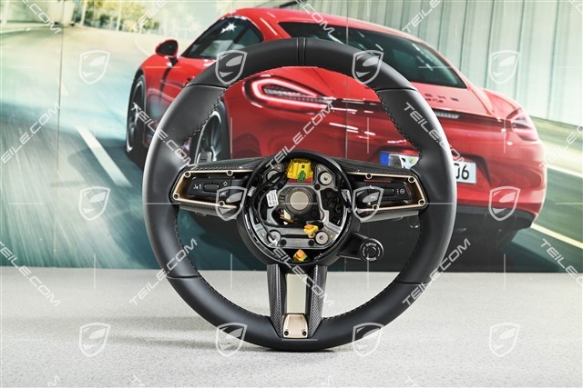 Multifunction steering wheel, sport chrono, heated, black leather/carbon/gold