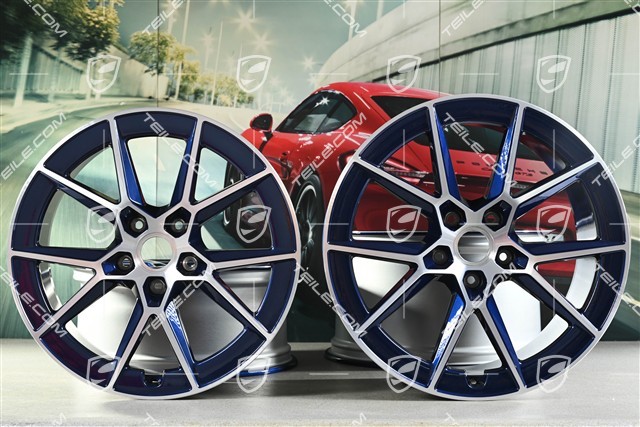 20+21-inch Carrera S wheel rim set, 8,5J x20 ET50 + 11,5J x 21 ET79, Enzian Blue