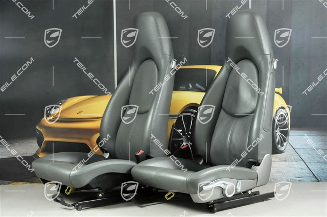 Seats, manual adjustable, leather, Stone grey, set (L+R)