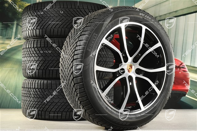 21" koła zimowe Cayenne COUPE Exclusive Design, komplet, felgi 9,5J x 21 ET46 + 11,0J x 21 ET49 + opony zimowe Pirelli Scorpion Winter 2 285/45 R21 + 305/40 R21, z czujnikami ciśnienia, czarny wysoki połysk