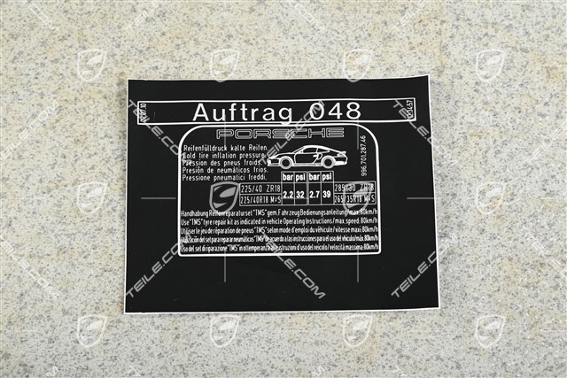 Naklejka informacyjna ciśnienia powietrza w kołach, GT3