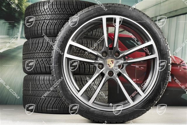 21" Cayenne Turbo Winterräder Satz, Felgen 9,5J x 21 ET46 + 11,0J x 21 ET58 + Michelin Winterreifen 275/40 R21 + 305/35 R21, mit RDK-Sensoren, Titanium