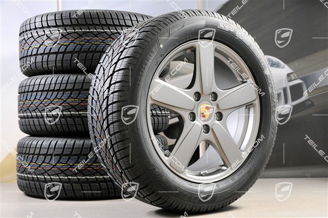19" winter wheels set Cayenne Sport Classic, rims 8,5J x 19 ET59 + NEW Dunlop winter tires 265/50 R19, Platinum (semigloss), with TPM