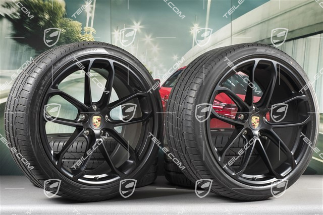 22" koła letnie Cayenne Coupé GT, komplet, felgi 10J x 22 ET48 + 11,5J x 22 ET52 + Pirelli P Zero opony letnie 285/35 R22 + 315/30 R22, z czujnikami ciśnienia, czarny satynowy półmat