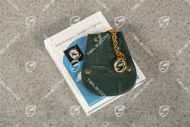 Schlüssel Etui, Logo REUTTER + Porsche Wappen, Leder, dunkelgrün