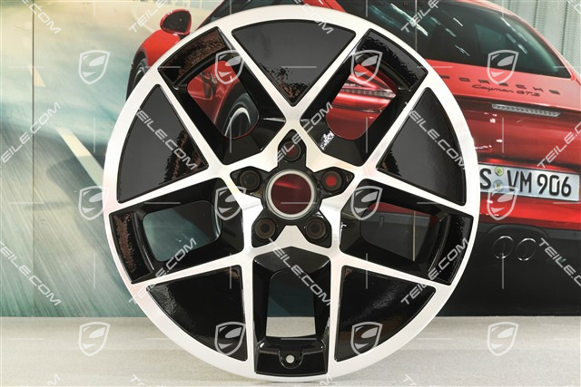 20" Felge Taycan Turbo Sport Aero, 11J x 20 ET60, schwarz hochglanz mit glanzgedrehter Stirnfläche