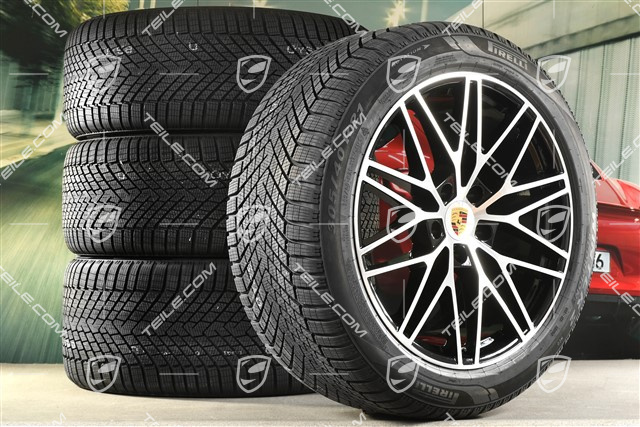 21" koła zimowe Cayenne COUPE "RS Spyder Design", komplet, felgi 9,5J x 21 ET46 + 11,0J x 21 ET49 + opony zimowe Pirelli Scorpion Winter 2 285/45 R21 + 305/40 R21, z czujnikami ciśnienia, czarny wysoki połysk