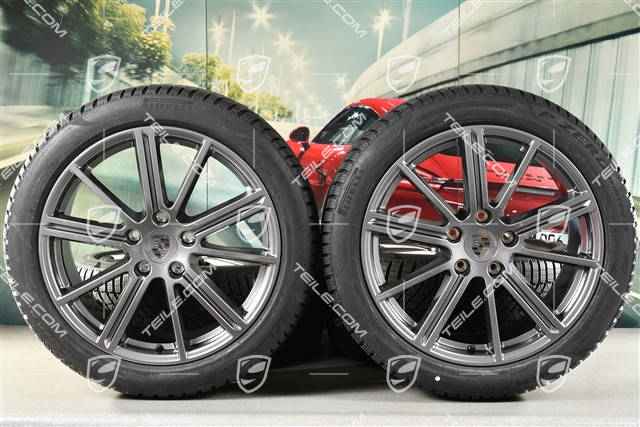 20" Panamera Turbo Koła zimowe, komplet, felgi 9,5J x 20 ET71 + 10,5J x 20 ET71 + opony zimowe Pirelli 275/40 R20 + 315/35 R20, Adamantium