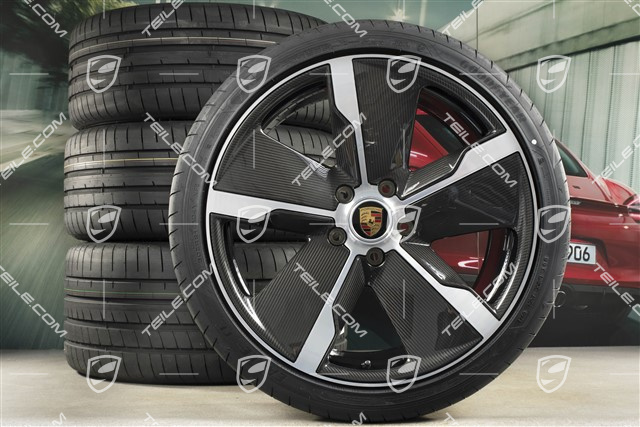21" koła letnie Exclusive Design, komplet, felgi 9,5J x 21 ET60 + 11,5J x 21 ET66 + NOWE opony letnie Goodyear 265/35 R21 + 305/30 R21, CARBON - z owiewkami karbonowymi