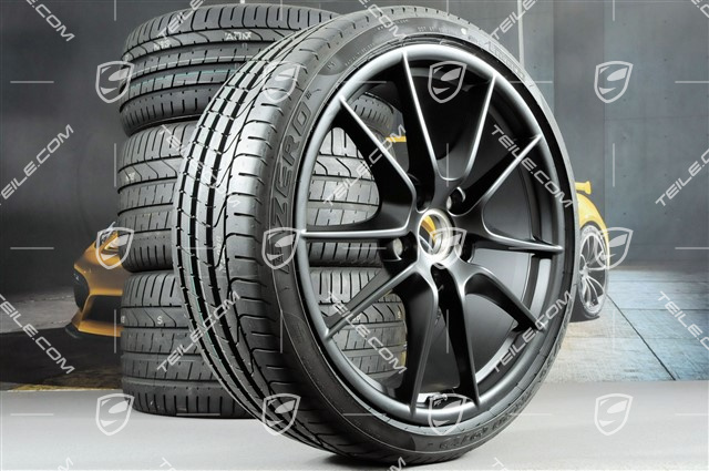 20" Sommerräder Satz Carrera S III, Felgen 8,5J x 20 ET51 + 11J x 20 ET52 + Sommerreifen 245/35 ZR20 + 305/30 ZR20, mit RDK-Sensoren, Schwarz-Seidenmatt