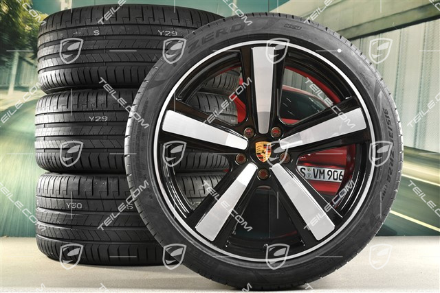 22-inch summer wheel set Cayenne Coupé Exclusive Design Sport, wheel rims 10J x 22 ET48 +11,5J x 22 ET52 + NEW Pirelli summer tyres 285/40 R22 + 315/35 R22, black high gloss