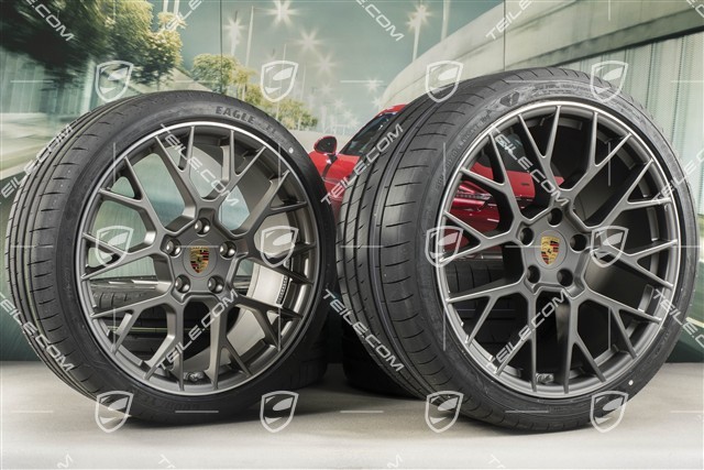 20"+21" Sommerräder Satz RS Spyder Design, Felgen 8,5J x 20 ET53 + 11,5J x 21 ET67 + NEUE Goodyear Sommerreifen 245/35 R20 + 305/30 R21, mit RDK-Sensoren, Platinum seidenmatt