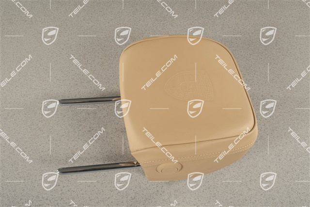 Zagłówek, skóra, z wytłoczonym herbem porsche, Luxor Beige