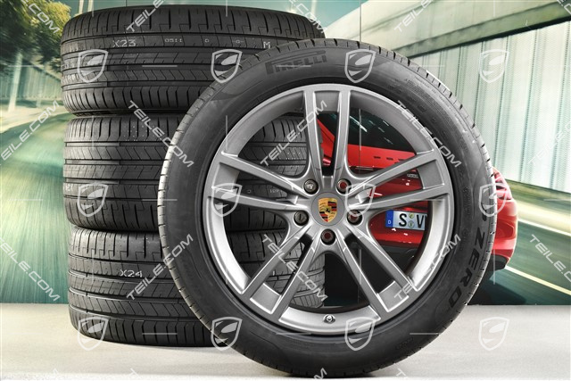 21" Cayenne Coupe Turbo Design Sommerräder Satz, Felgen 9,5J x 21 ET46 + 11,0J x 21 ET49+ Pirelli P Zero Sommerreifen 285/45 R21 + 315/40 R21, mit RDK-Sensoren, Vesuvgrau