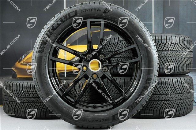 20" koła zimowe Cayenne COUPE Sport, komplet, felgi 9J x 20 ET50 + 10,5J x 20 ET55 + opony zimowe Michelin 275/45 R20 + 305/40 R20, z czujnikami ciśnienia, czarny wysoki połysk