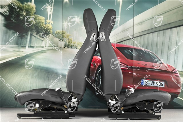 Sitze, el. einstellbar, 14 Wege, Heizung, Lordosenstütze, Sitzbelüftung, Leder, schwarz, mit Porsche Wappen, Satz, L+R