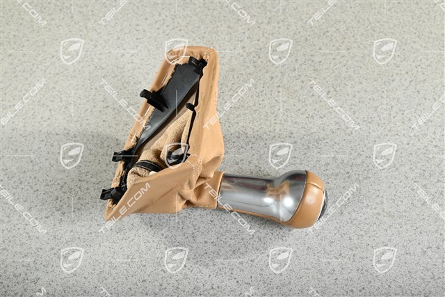 Schalthebelknopf, Schaltmanschette Leder Sandbeige, Schaltschema in Schwarz