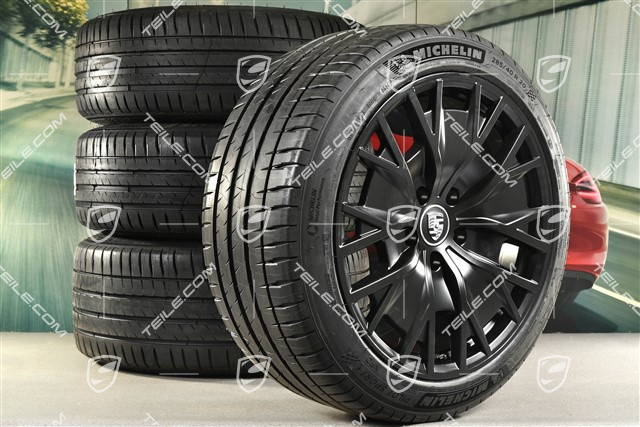 20" Turbo S Aero Design Sommerräder Satz, Felgen 9J x 20 ET54 + 11J x 20 ET60, Michelin Sommerreifen 245/45 R20 + 285/40 R20, in Schwarz Seidenmatt