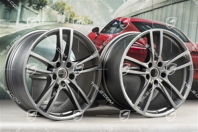 21" Felgensatz Cayenne Turbo, 11J x 21 ET58 + 9,5J x 21 ET46, Platinum-Seidenmatt
